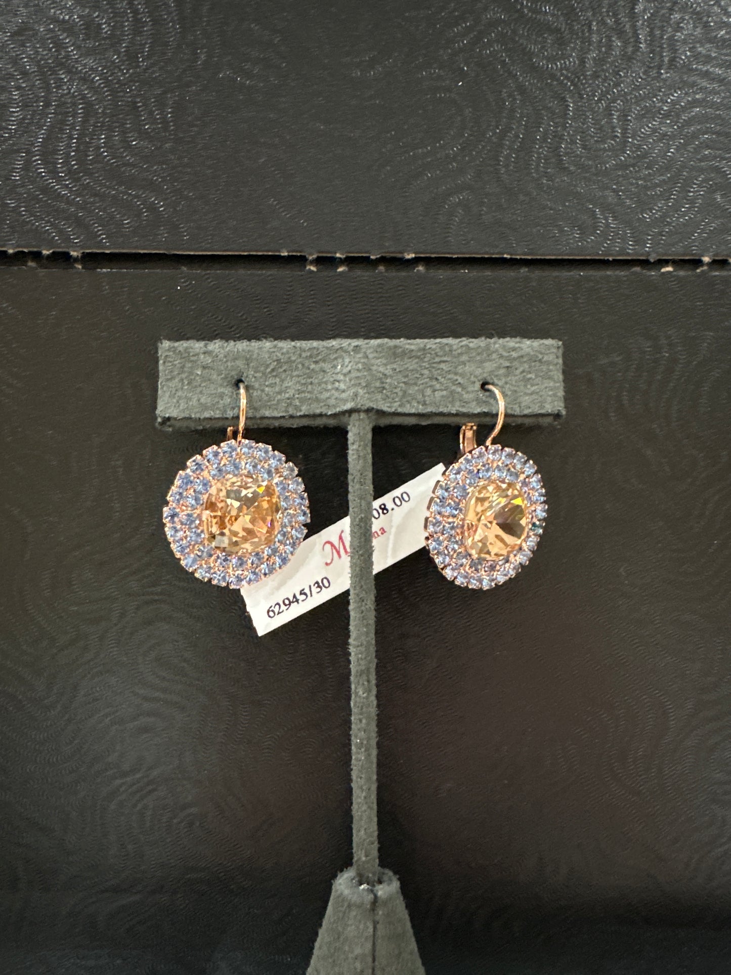 MARIANA EARRING-RG-CHAMPAGNE W/LAVENDER MEDALLION