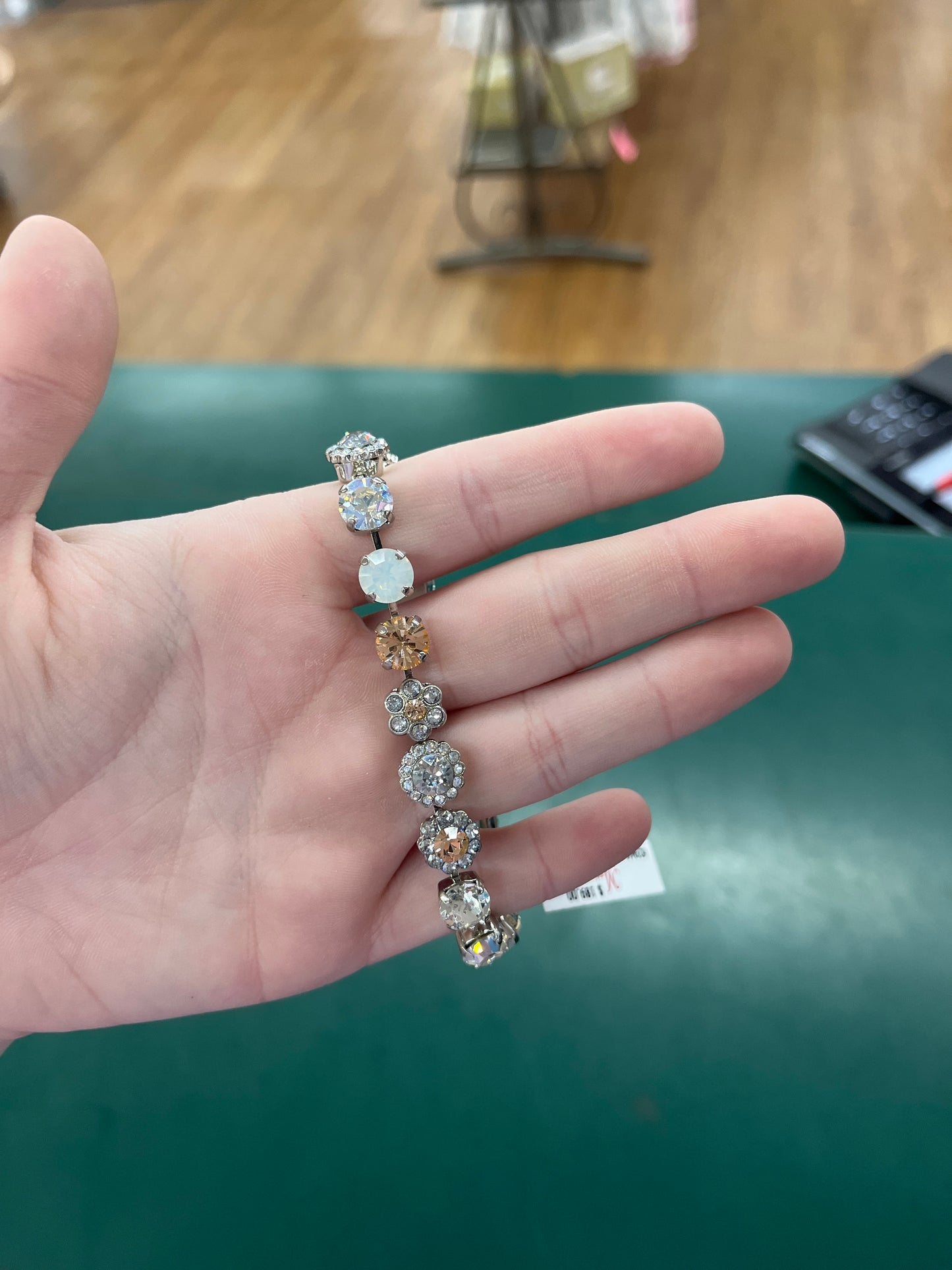 SLVR BRCLT CLEAR & CHMPGN FLWRS & STONES