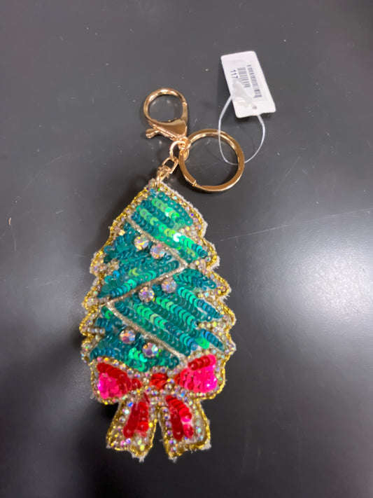 TREE WITH BOW SEQUIN KEYCHAIN