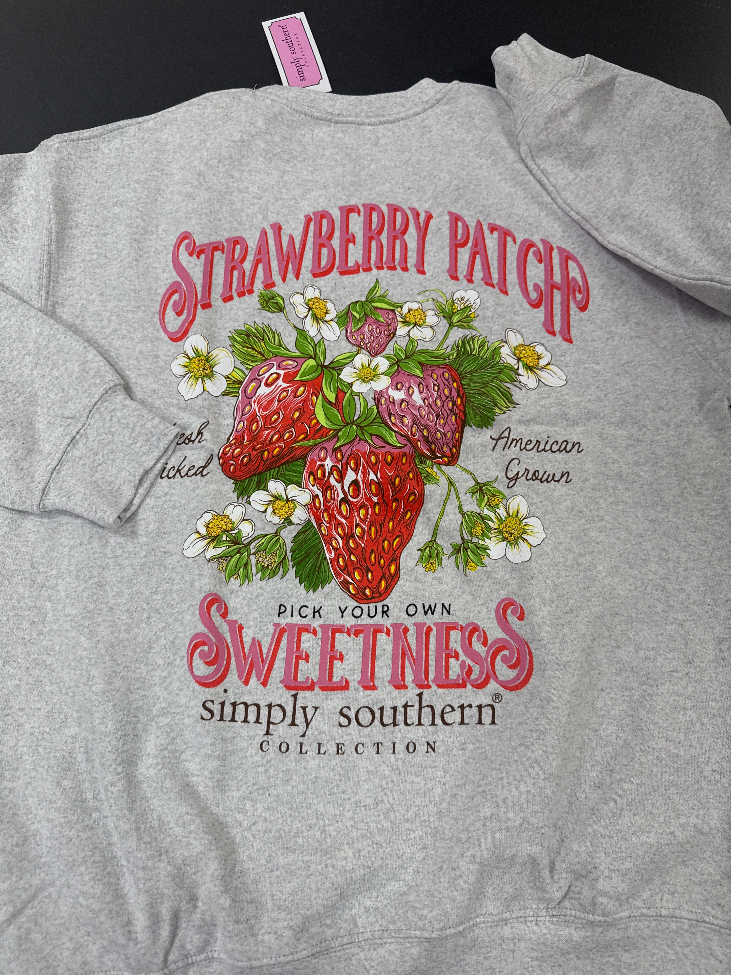 STRAWBERRY PATCH SWEATSHIRT - LIGHT GRAY