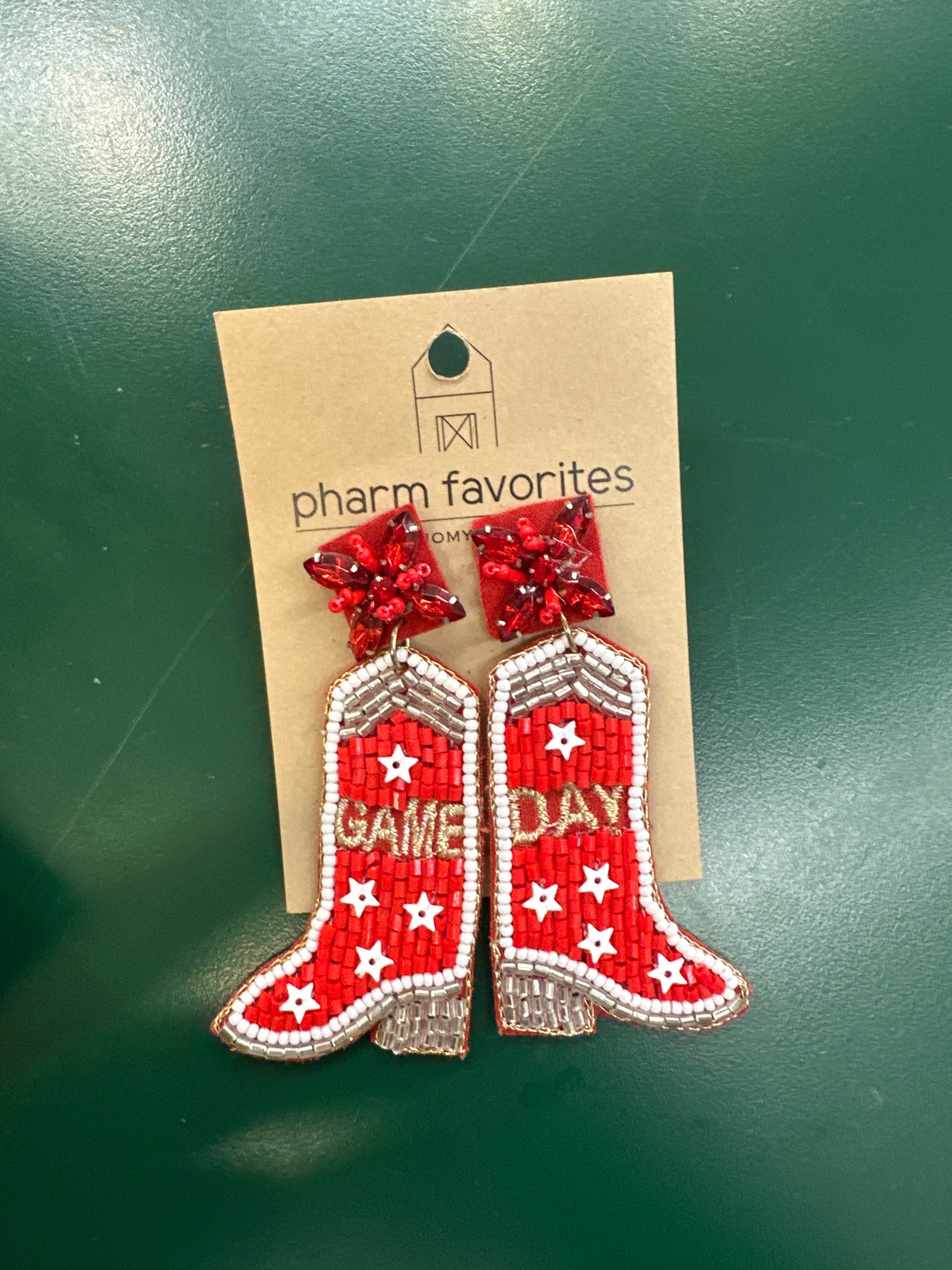 RHINESTONE GAMEDAY BOOT EARRINGS - RED & WHITE