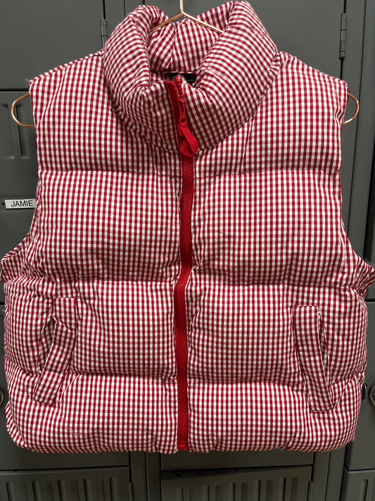 RED GINGHAM PUFFER VEST