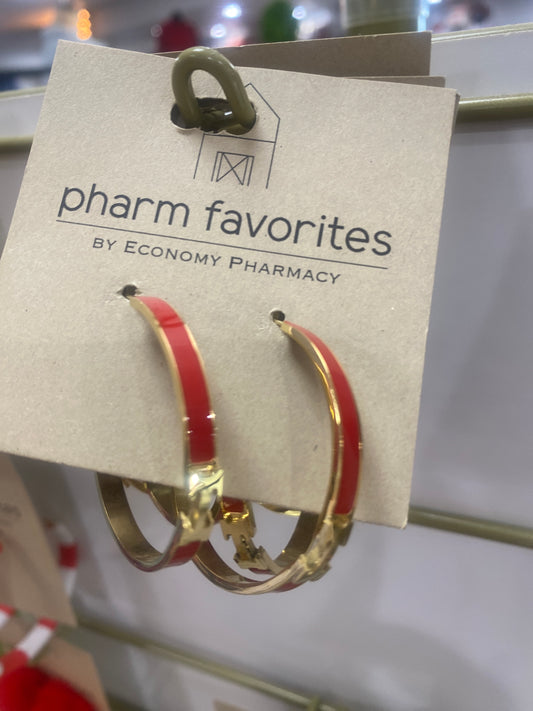 RED H ENAMEL HOOP EARRINGS