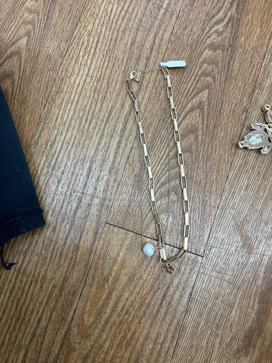 DOUBLE CHAIN PEARL DROP NECKLACE