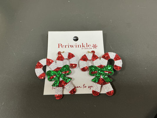 Glitter Candy Canes with Bow Earrings