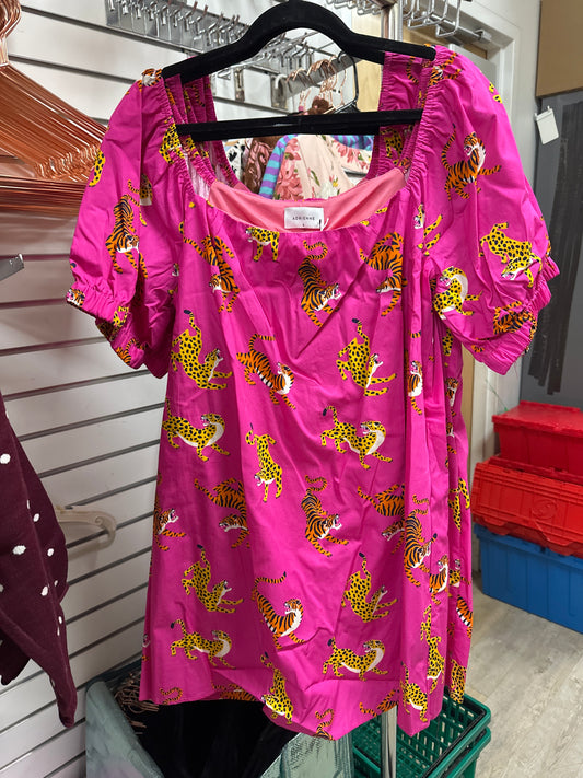 SAFARI POP PUFF ELASTIC SORT SLEEVE SHORT DRESS