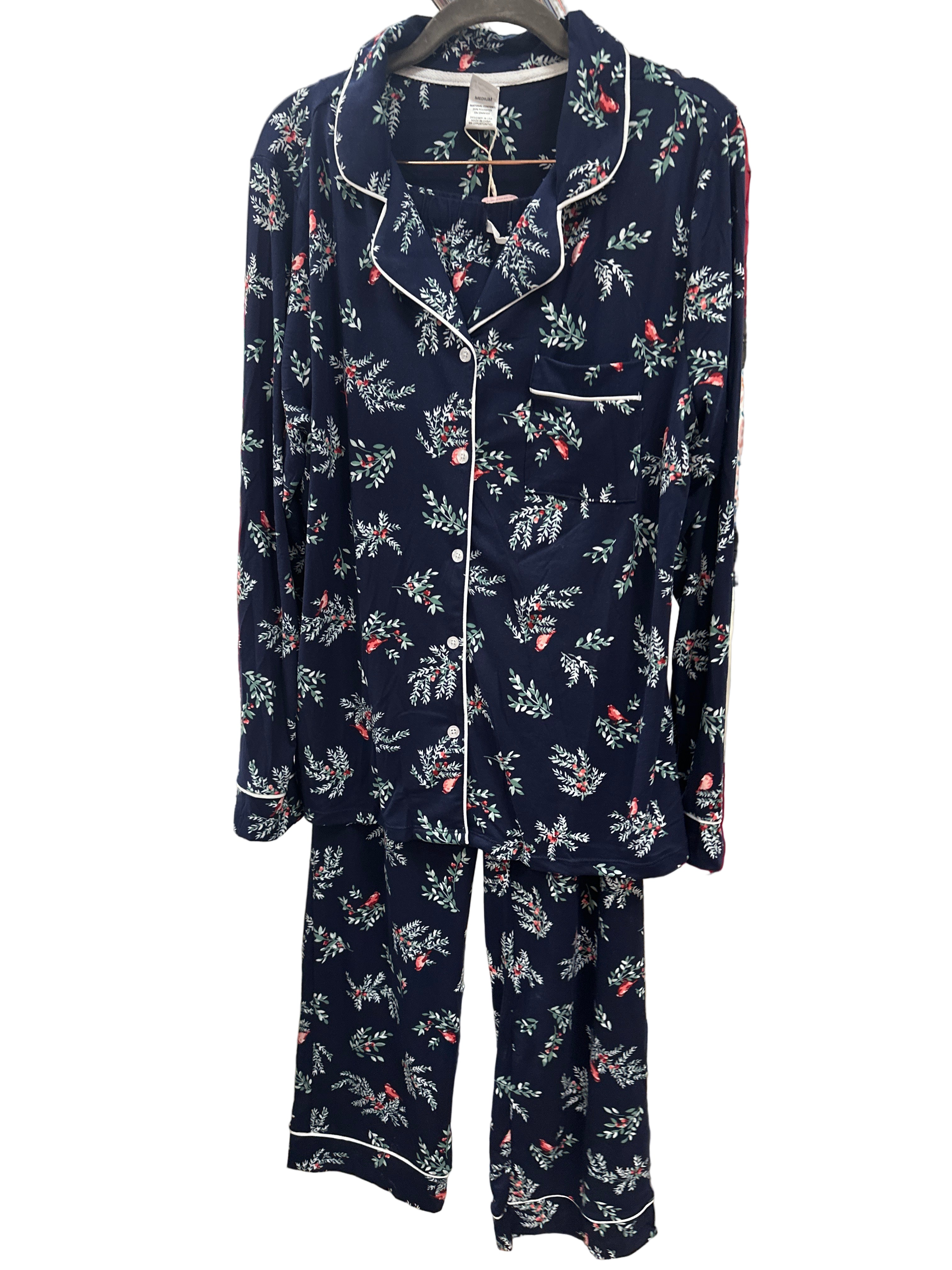 NAVY CARDINAL & HOLLY BUTTON DOWN LOUNGEWEAR SET