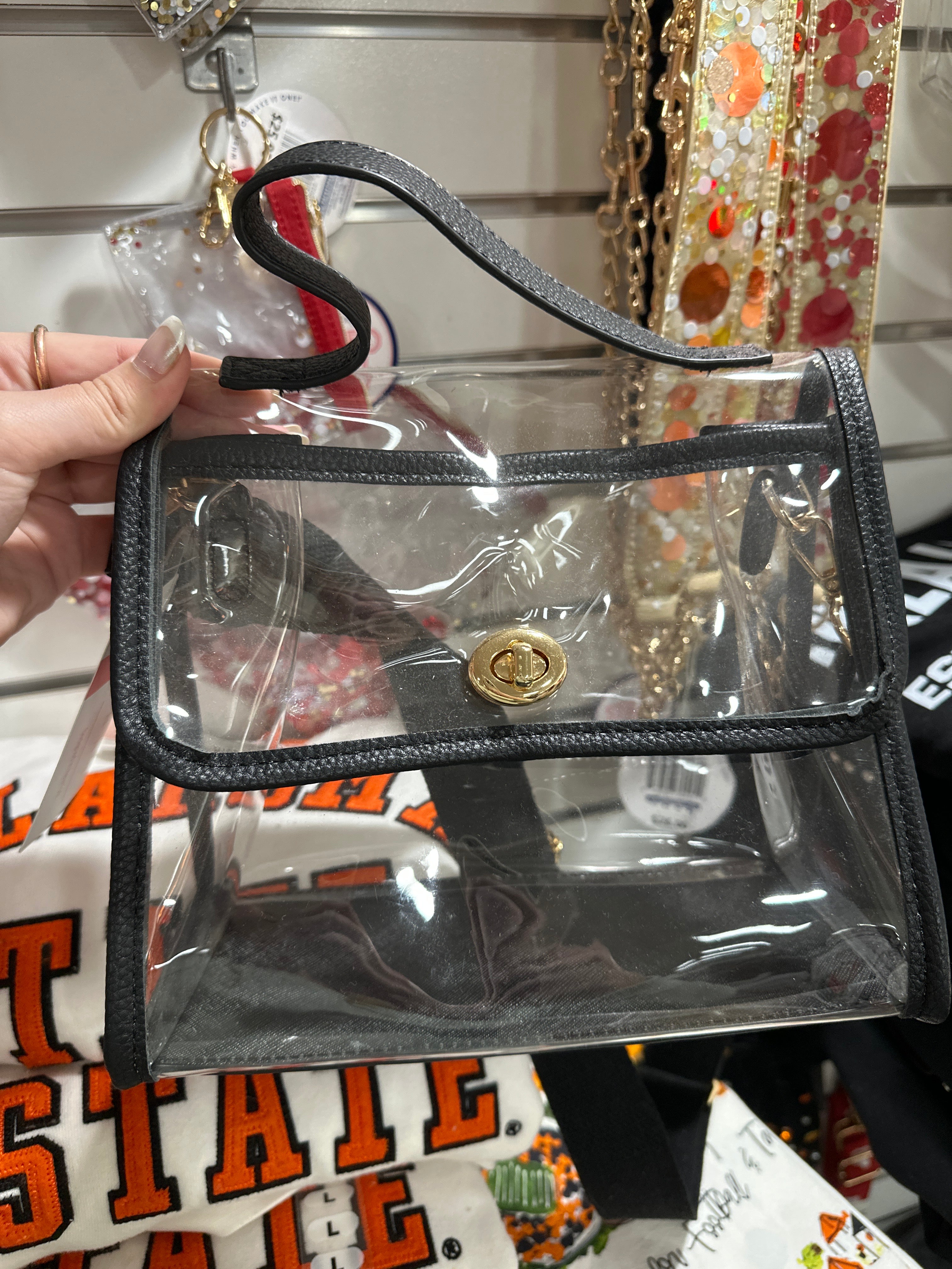 CLEAR STADIUM CROSSBODY HAND BAG - BLK