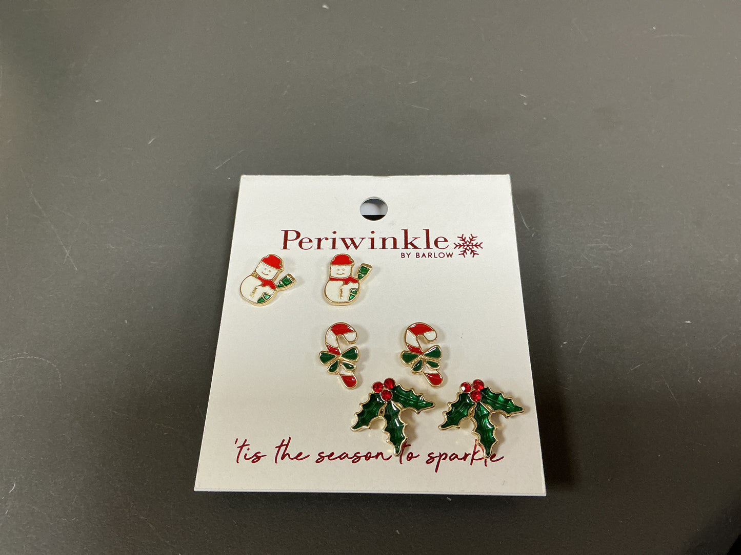 Enamel 3pr Earrings - Snowman, Candy Canes, Holly