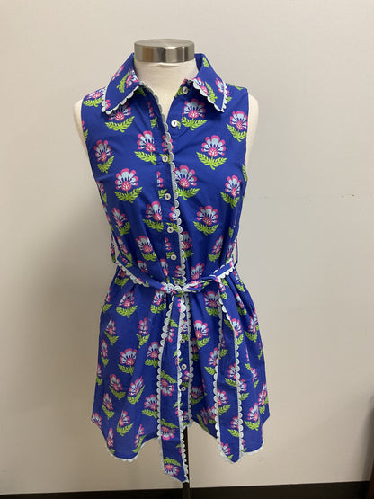 BLUE FLORAL SHIFT DRESS WITH BELT