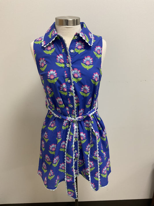 BLUE FLORAL SHIFT DRESS WITH BELT