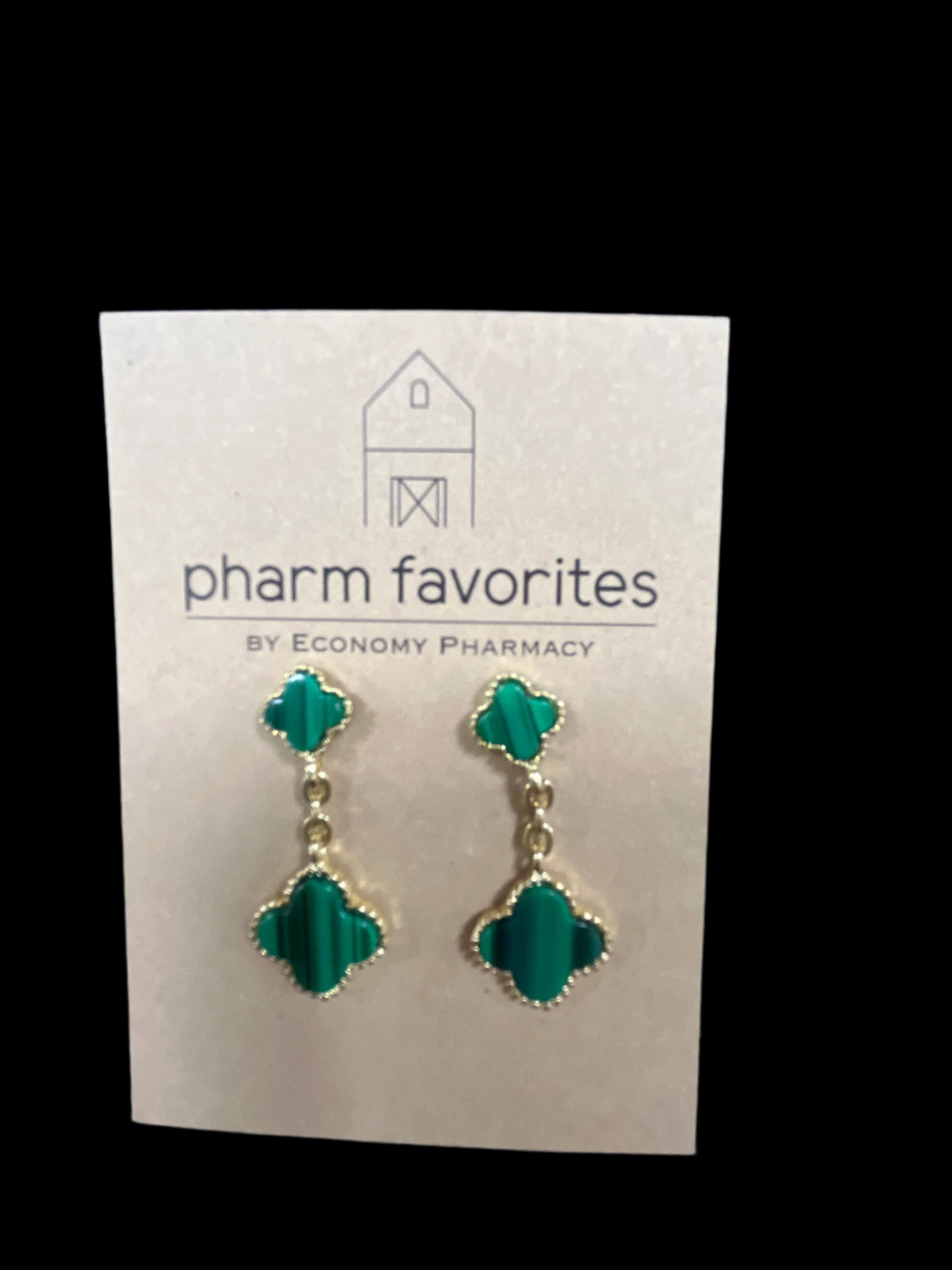 GOLD & GREEN DOUBLE CLOVER DANGLE EARRINGS