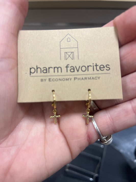 GOLD HOOP & CROSS CHARM EARRINGS