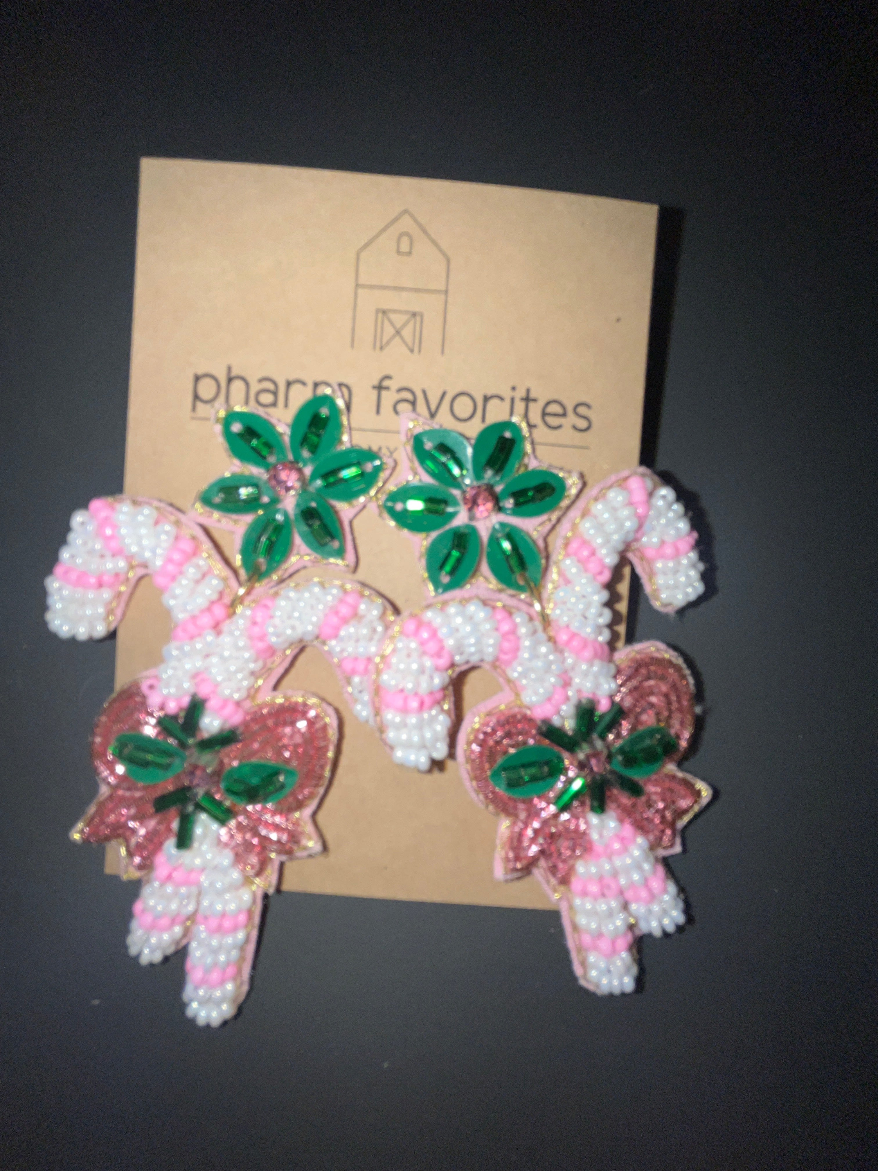 BEADED CANDY CANE PINK EARRING