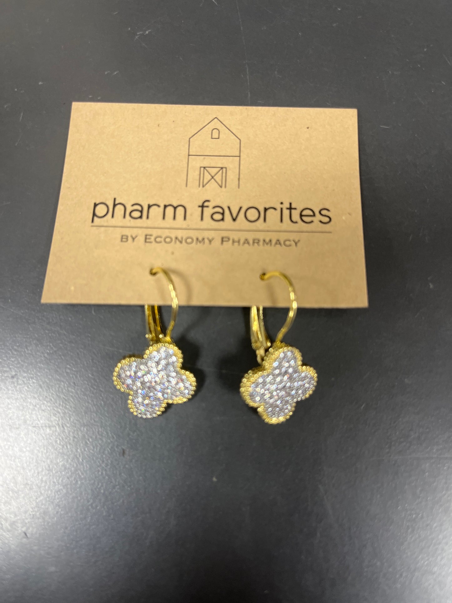 GOLD PAVE CLOVER DANGLE EARRINGS