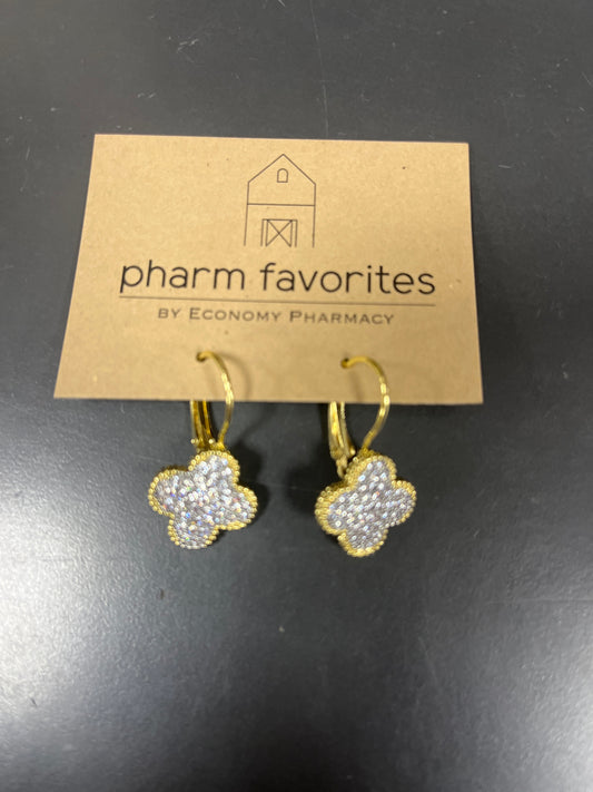 GOLD PAVE CLOVER DANGLE EARRINGS