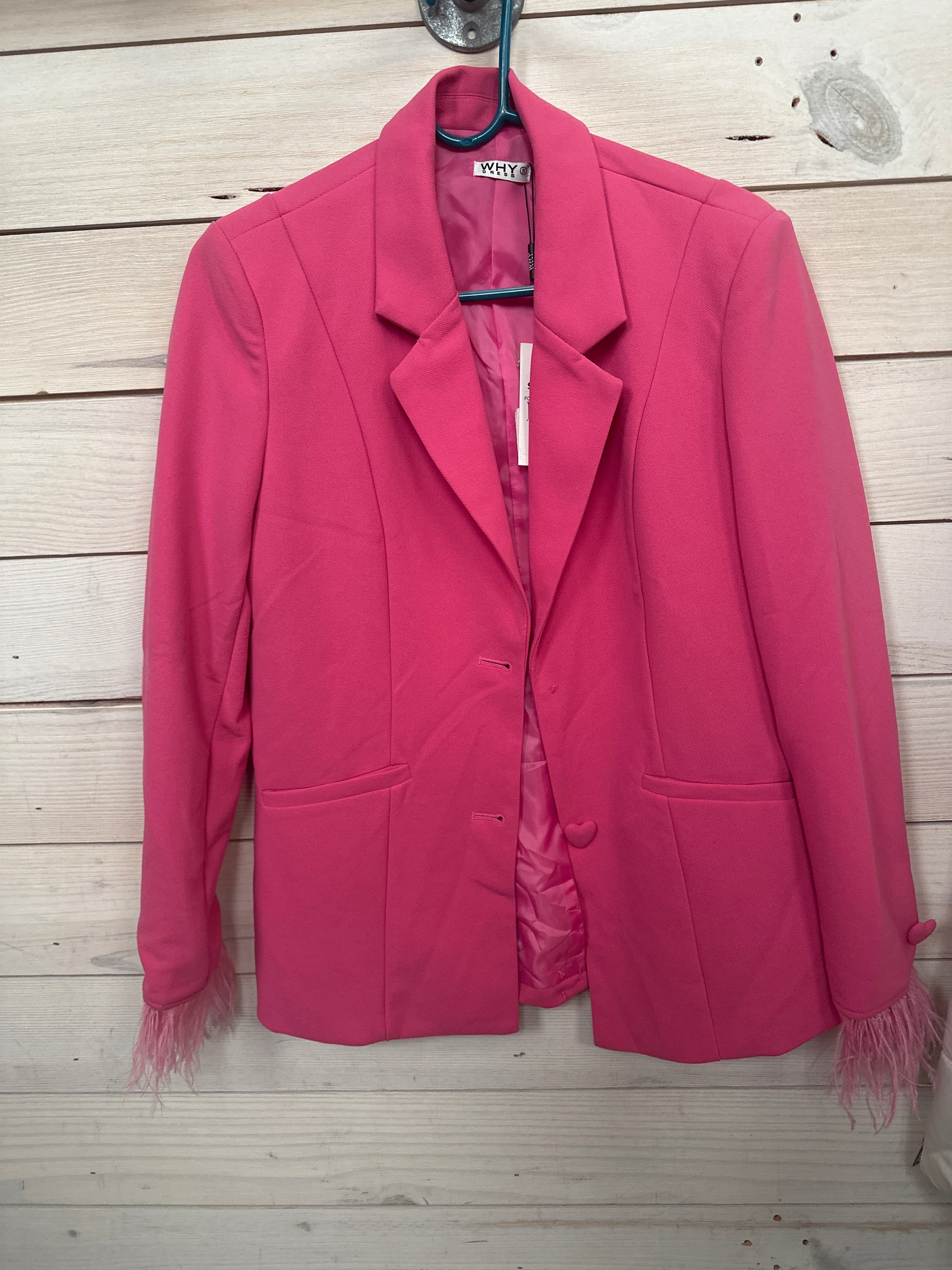 POWDER PINK BLAZER W/FEATHER DETAIL