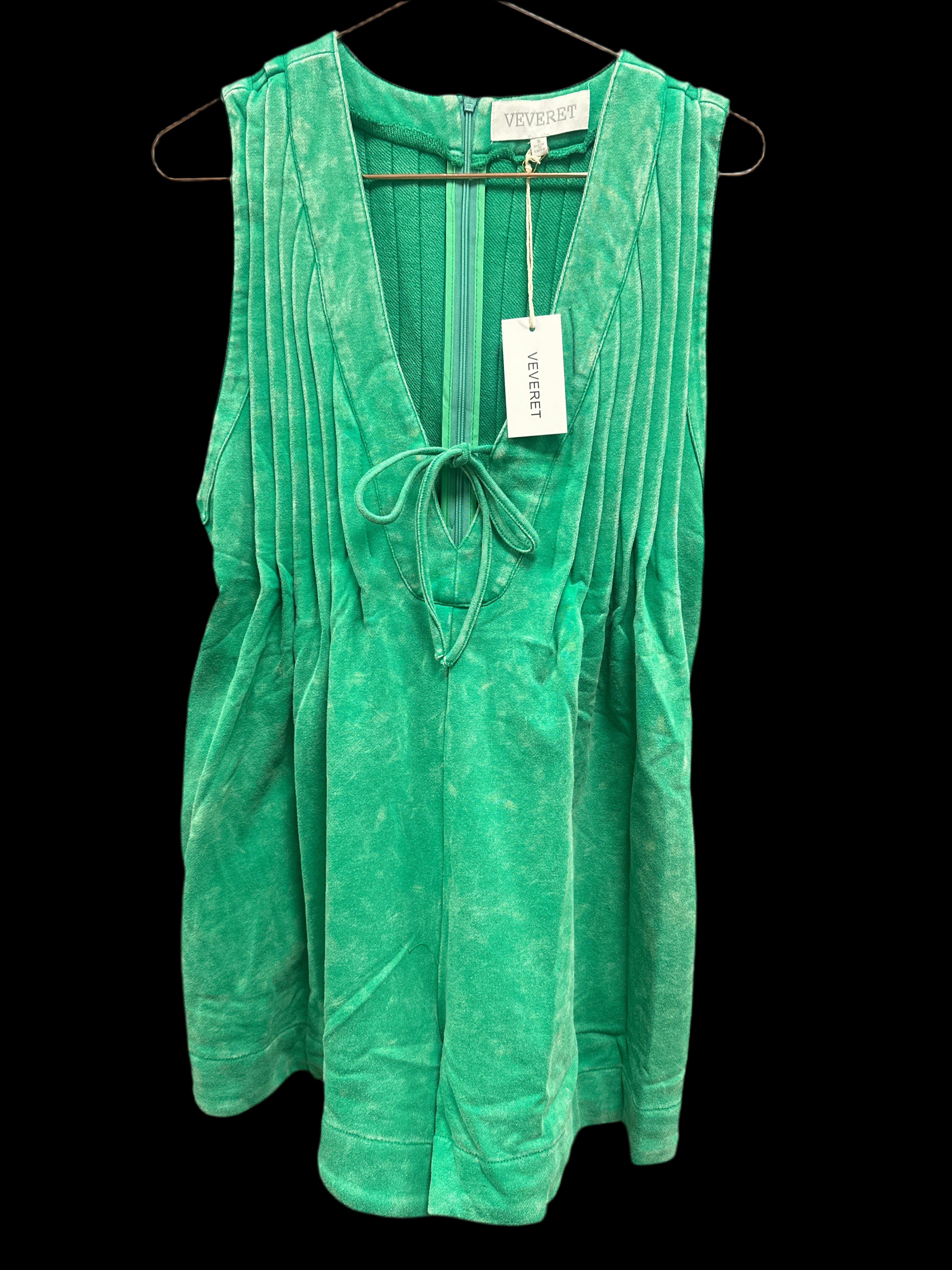GREEN FRENCH TERRY SLEEVELESS V-NECK ROMPER