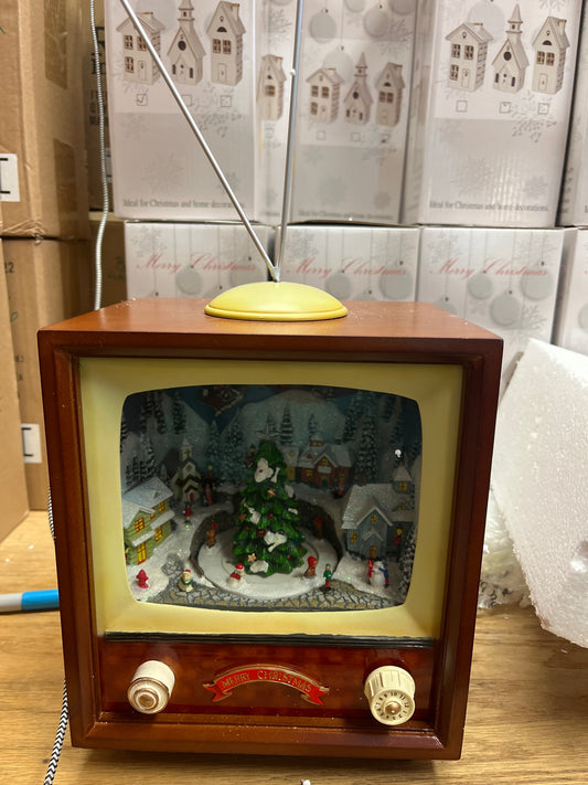 MUSICAL TV W/TREE & SANTA FLYING OVER