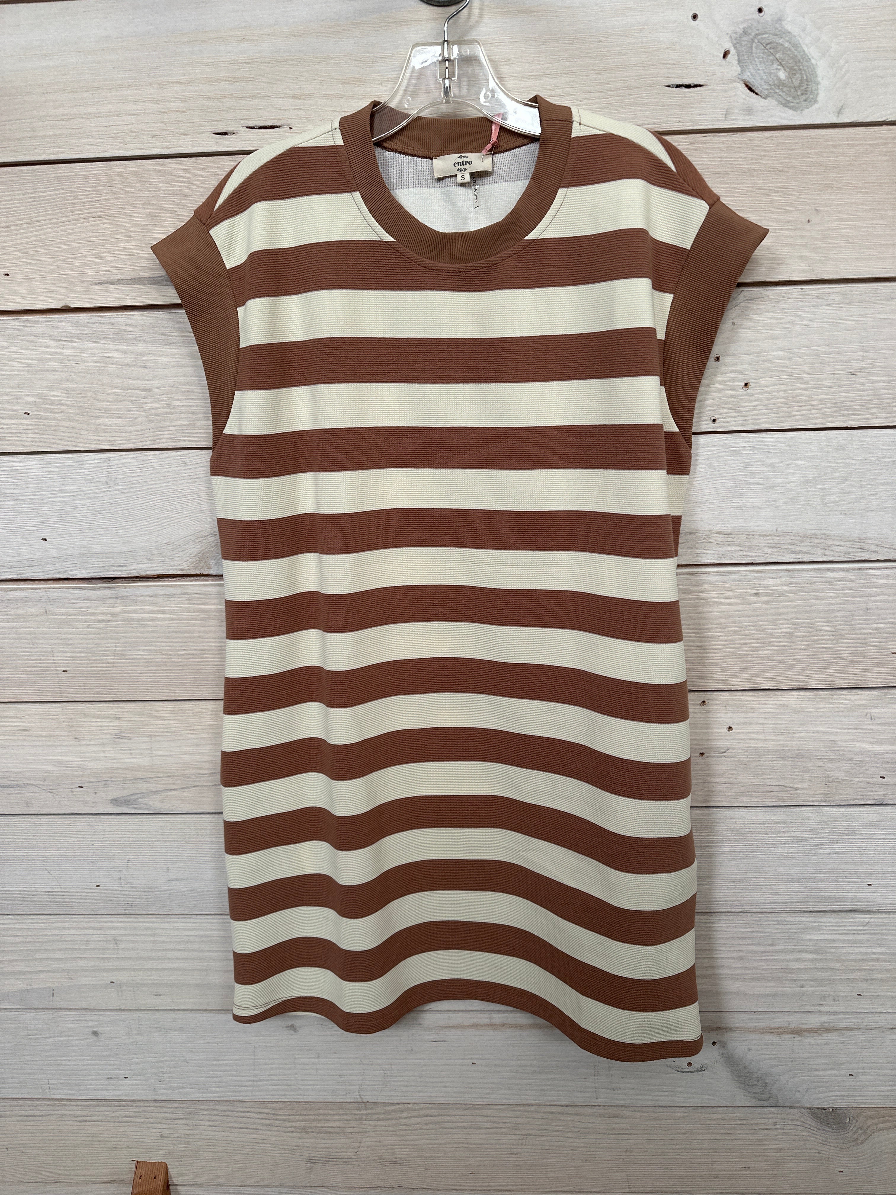 BROWN/CREAM STRIPED SHORT SLEEVE DRESS