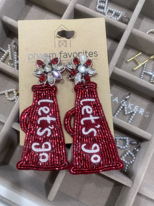 LET'S GO MEGAPHONE EARRINGS - CRIMSON/WHT