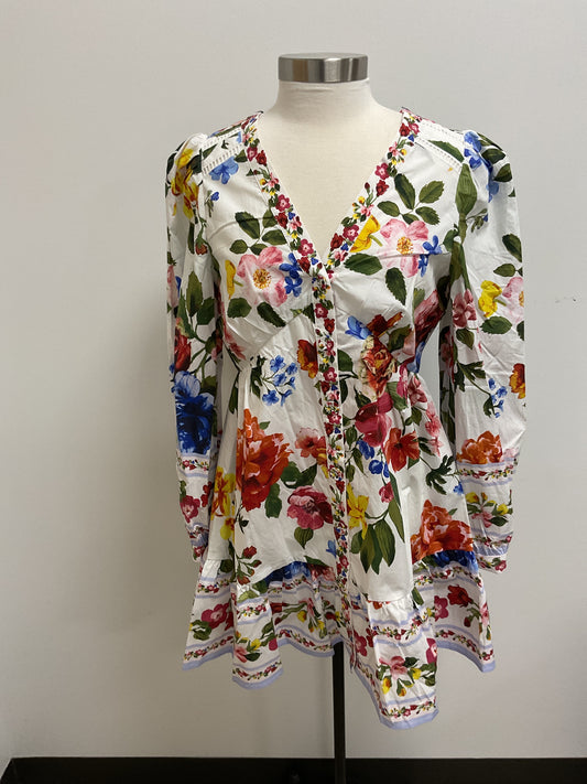 FLORAL BORDER PRINT MINI DRESS