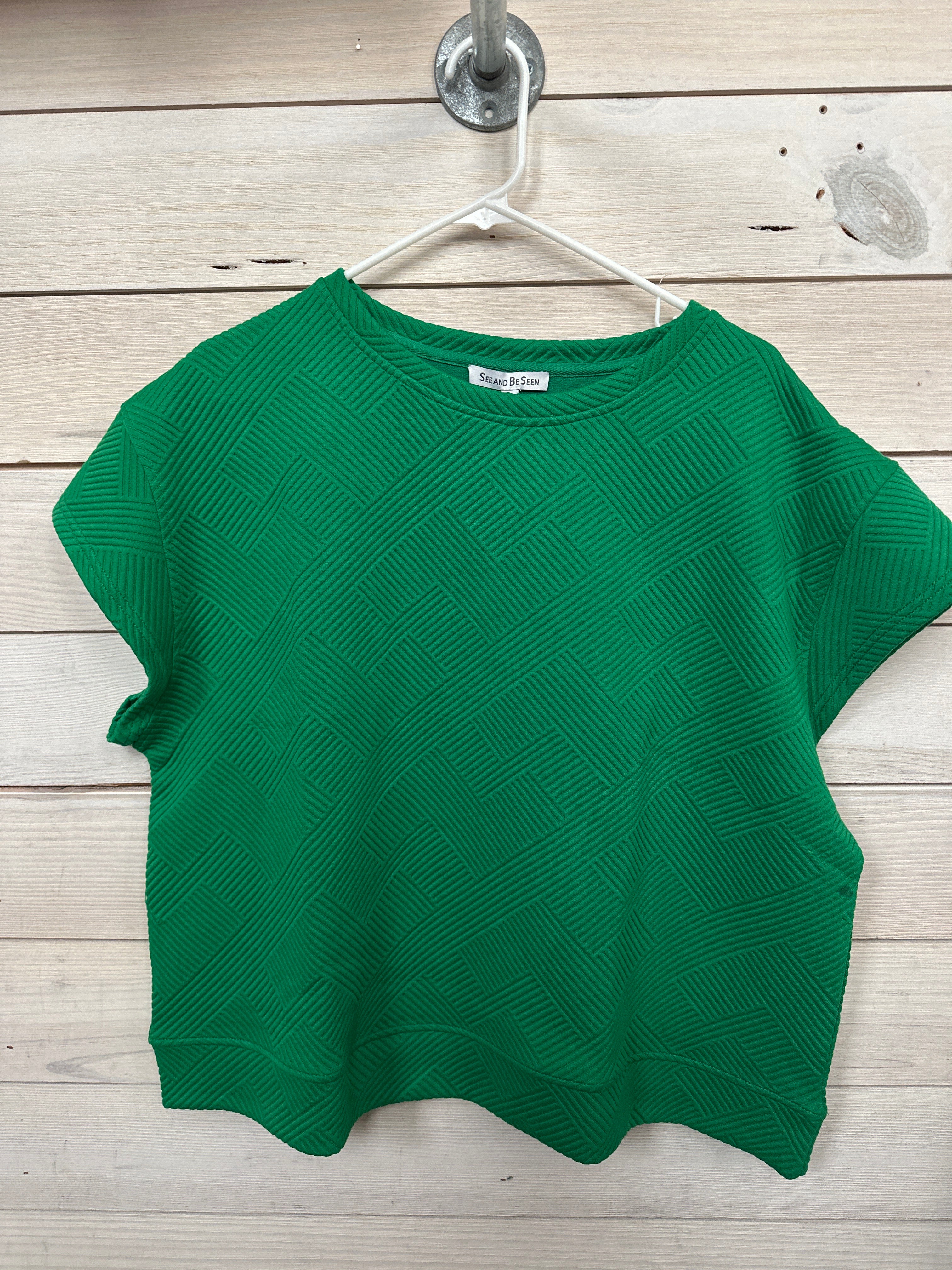 GREEN TEXTURED SS SWEATSHIRT TOP