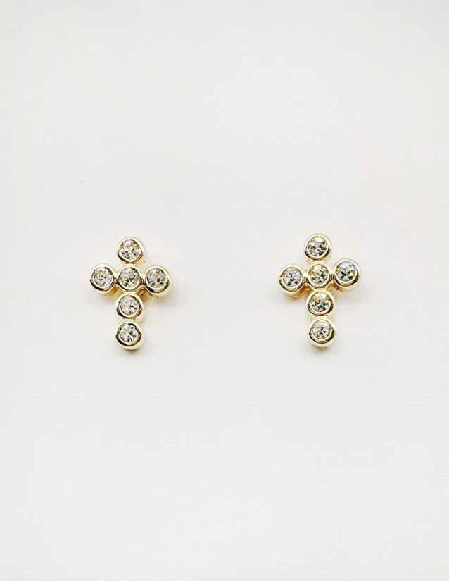 Gold with Rhinestone Cross .5" Stud Earring
