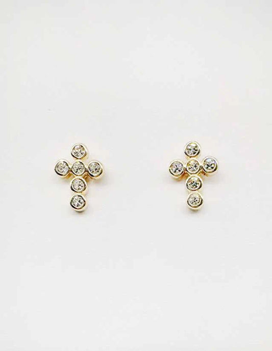 Gold with Rhinestone Cross .5" Stud Earring