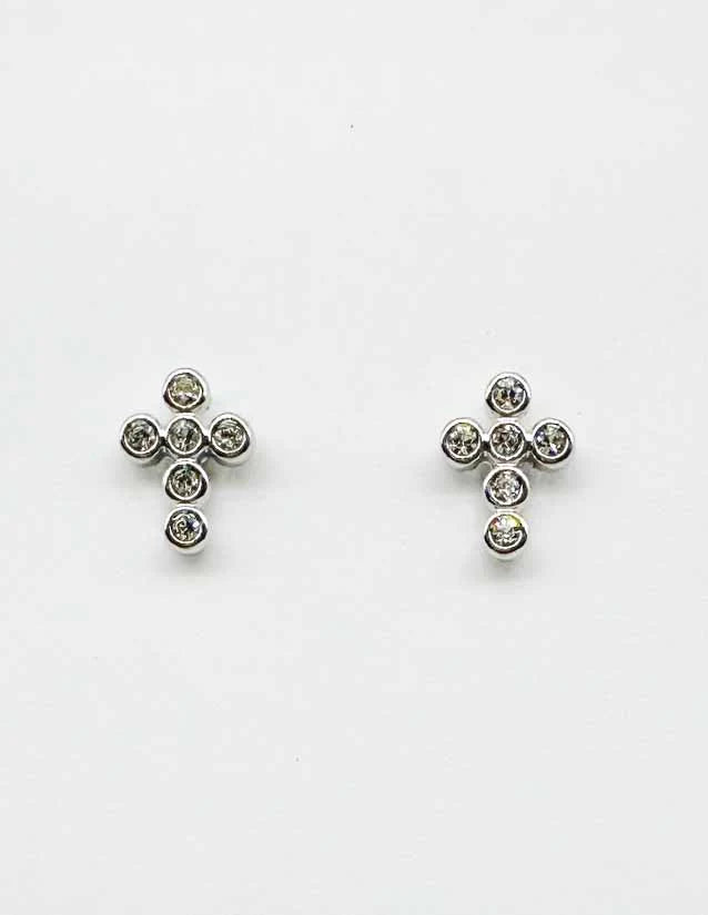 Silver with Rhinestone Cross .5" Stud Earring