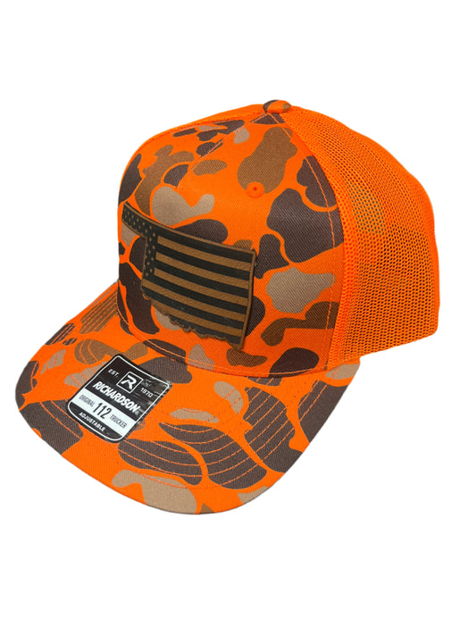 ORANGE CAMO & ORANGE HAT WITH OKLAHOMA FLAG PATCH