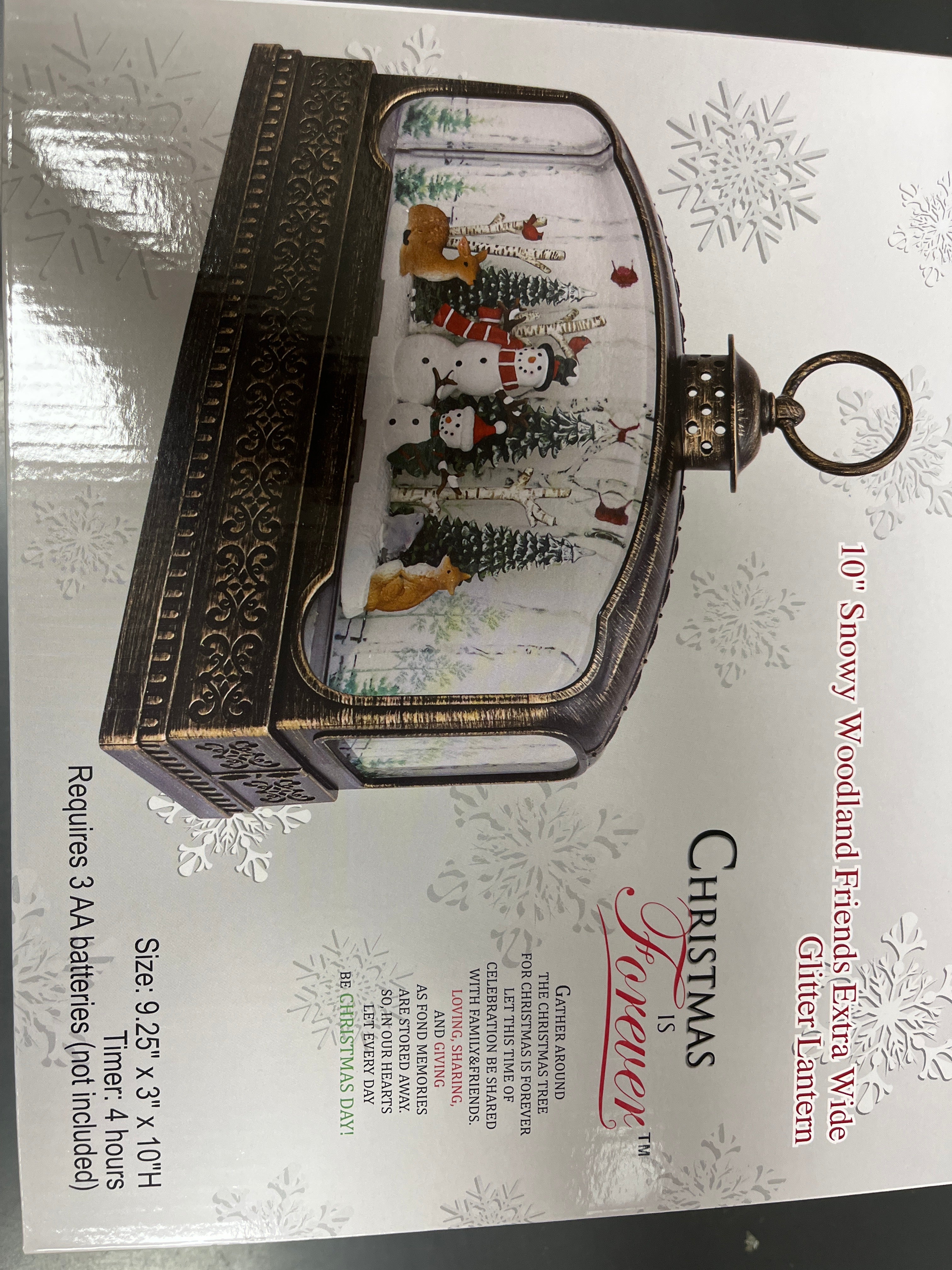 10" EXTRA WIDE SNOWY WOODLAND FRIENDS GLITTER LANTERN