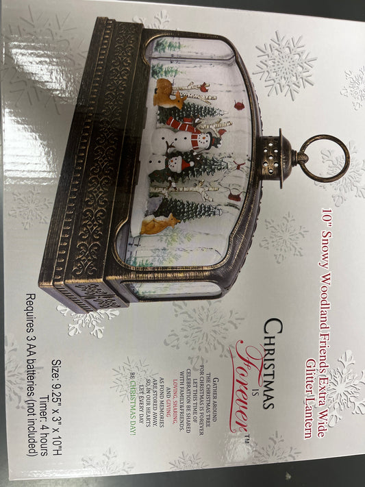 10" EXTRA WIDE SNOWY WOODLAND FRIENDS GLITTER LANTERN