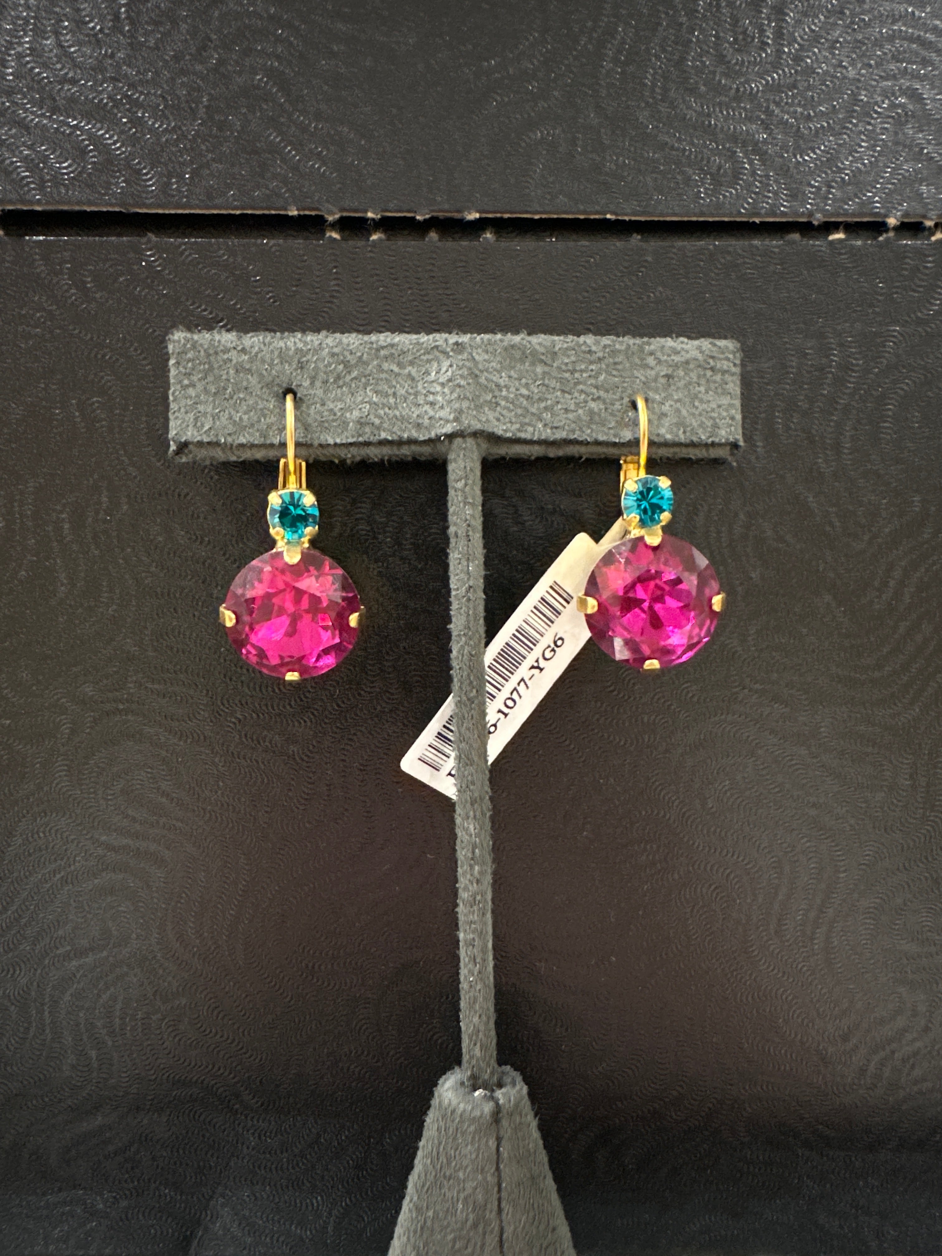 MARIANA EARR-GOLD-LG PINK STONE/SM TEAL STONE