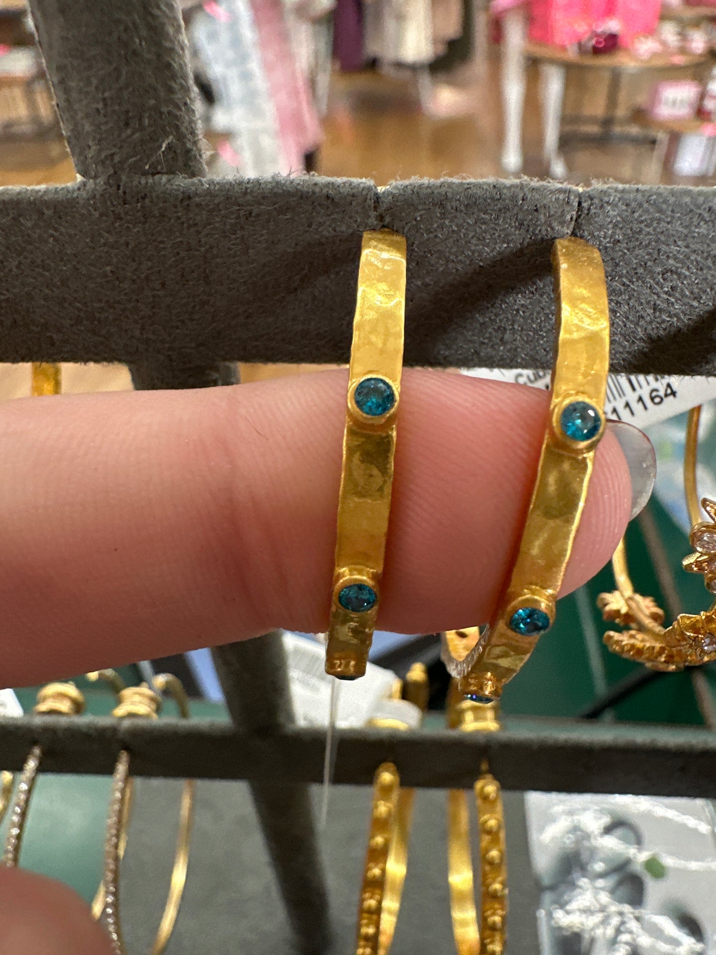 CRESCENT STONE HOOP GOLD PACIFIC BLUE CZ - M