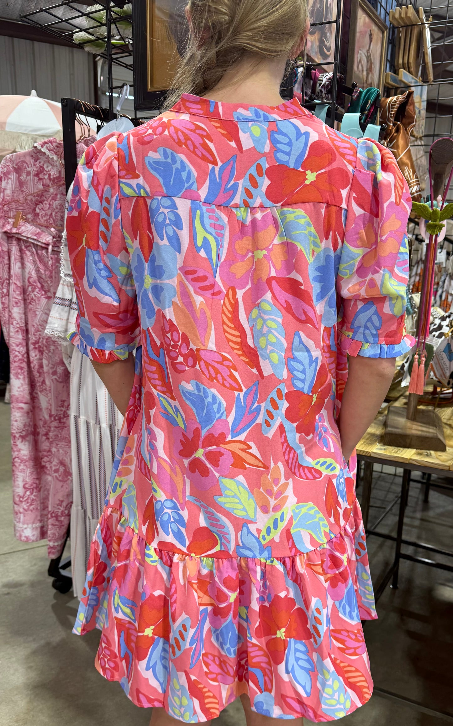 NATALIA FIJI BREEZE PRINT PINK MINI DRESS