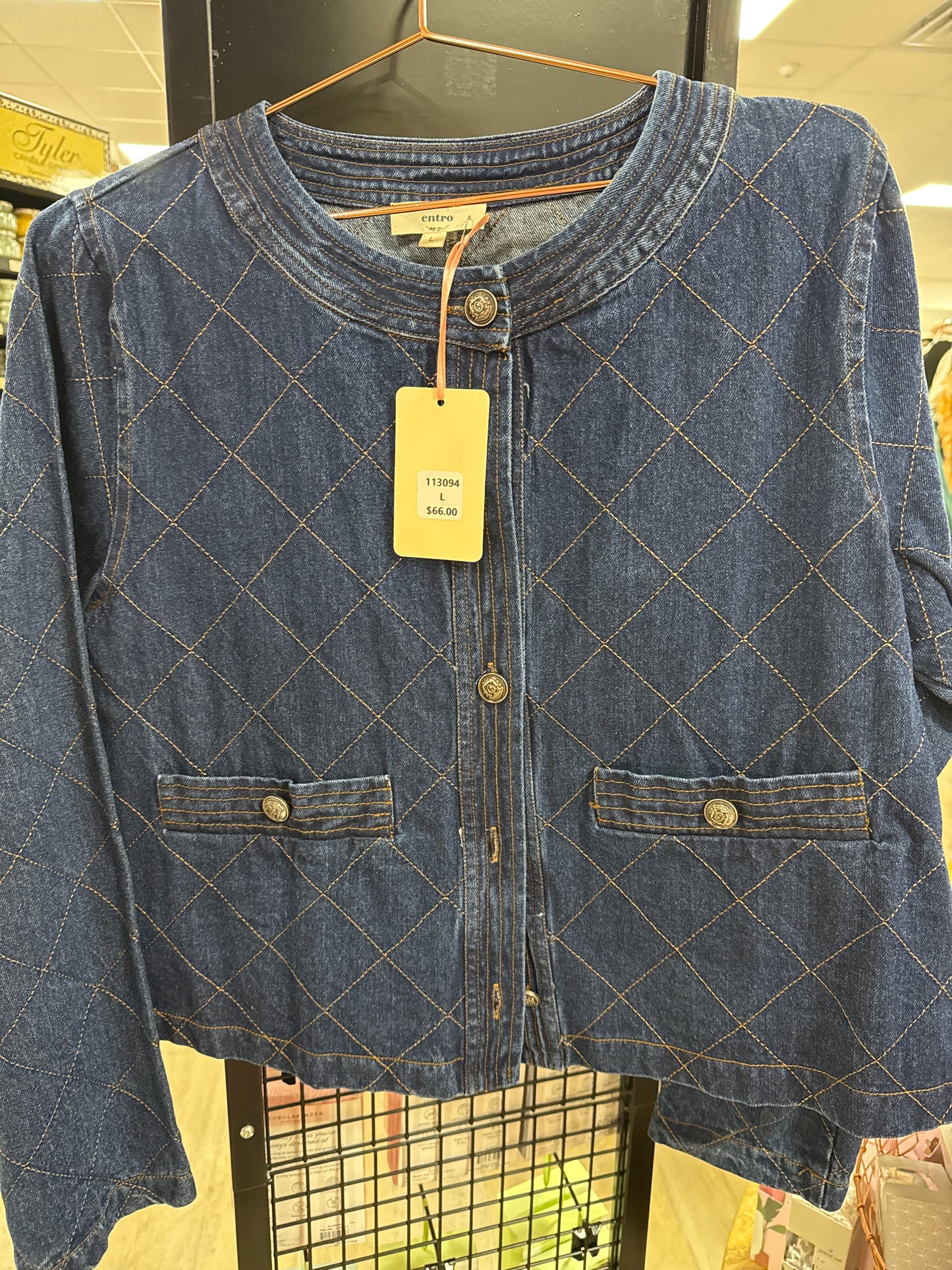DARK DENIM QUILTED TEXTURED JACKET - L