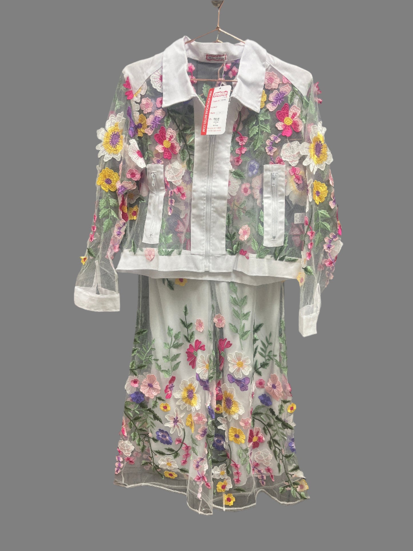 DIVINE WHITE FLORAL 2PC JACKET & PANTS SET
