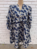 Navy Blue Floral Jacquard Dress