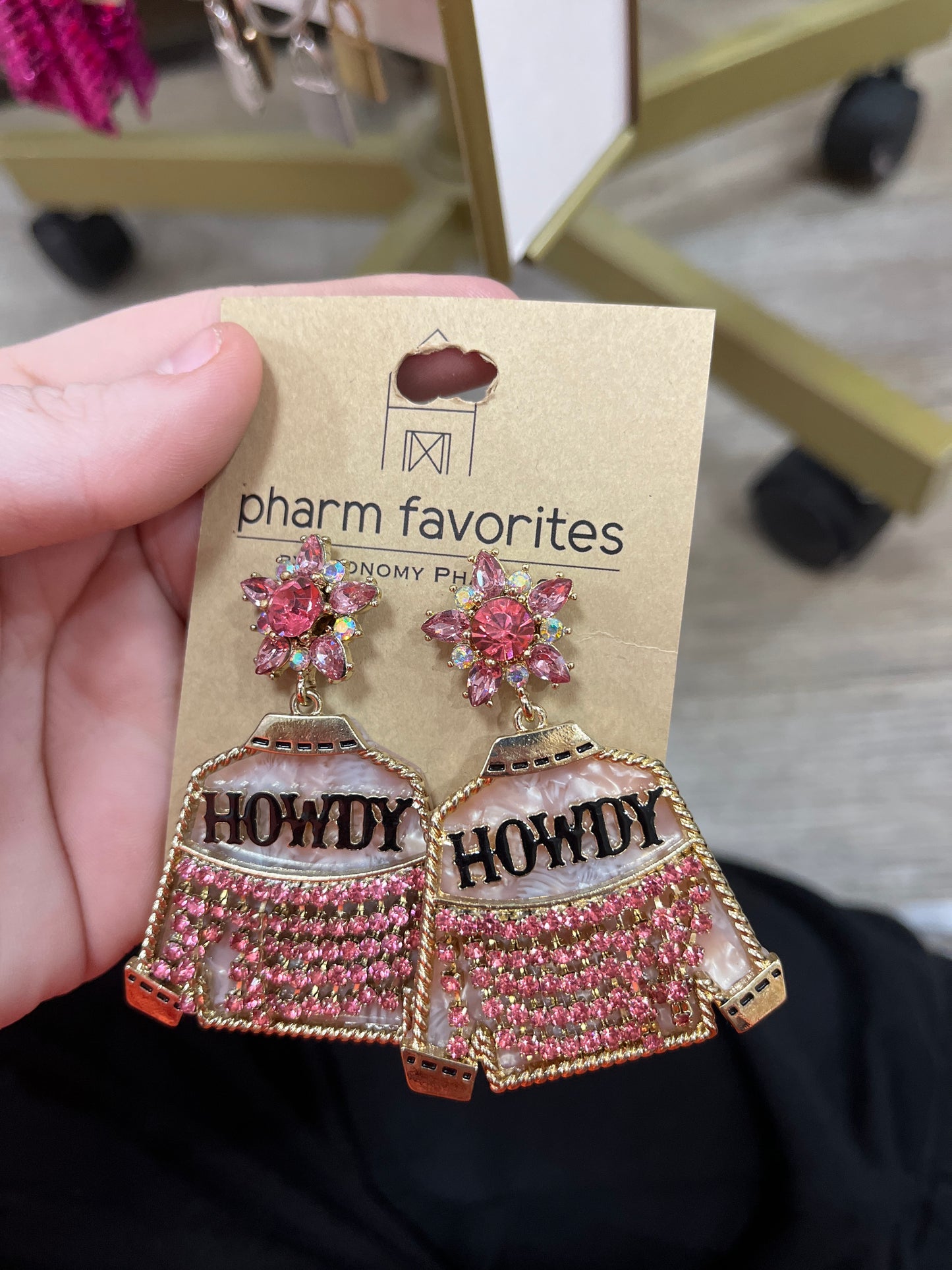 HOWDY EMBELLISHED JACKET EARRINGS - PINK