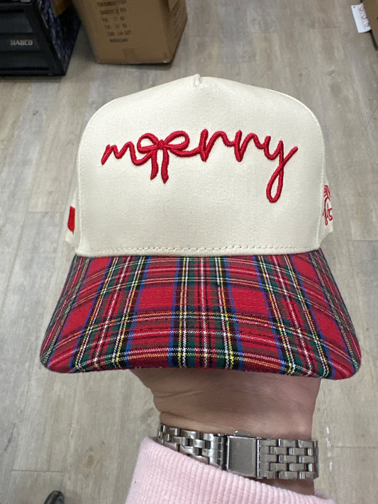 PLAID/IVORY HAT - MERRY WITH BOW