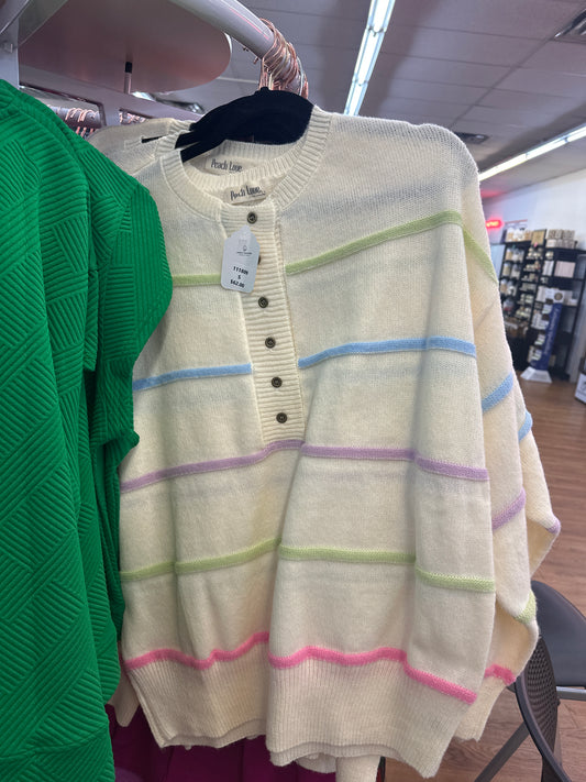 IVORY SWEATER WITH MULTICOLOR 3D LINES