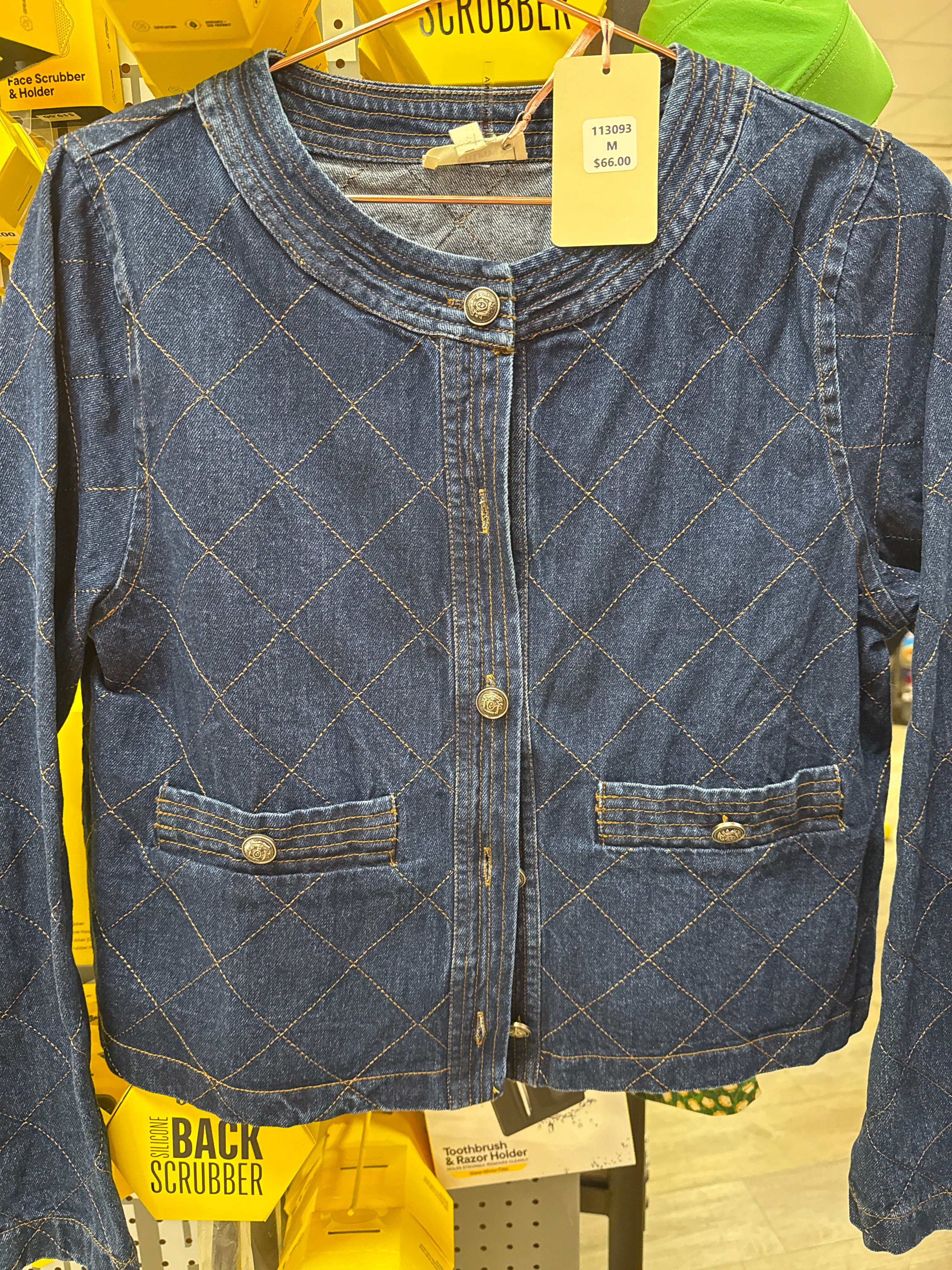 DARK DENIM QUILTED TEXTURED JACKET - M