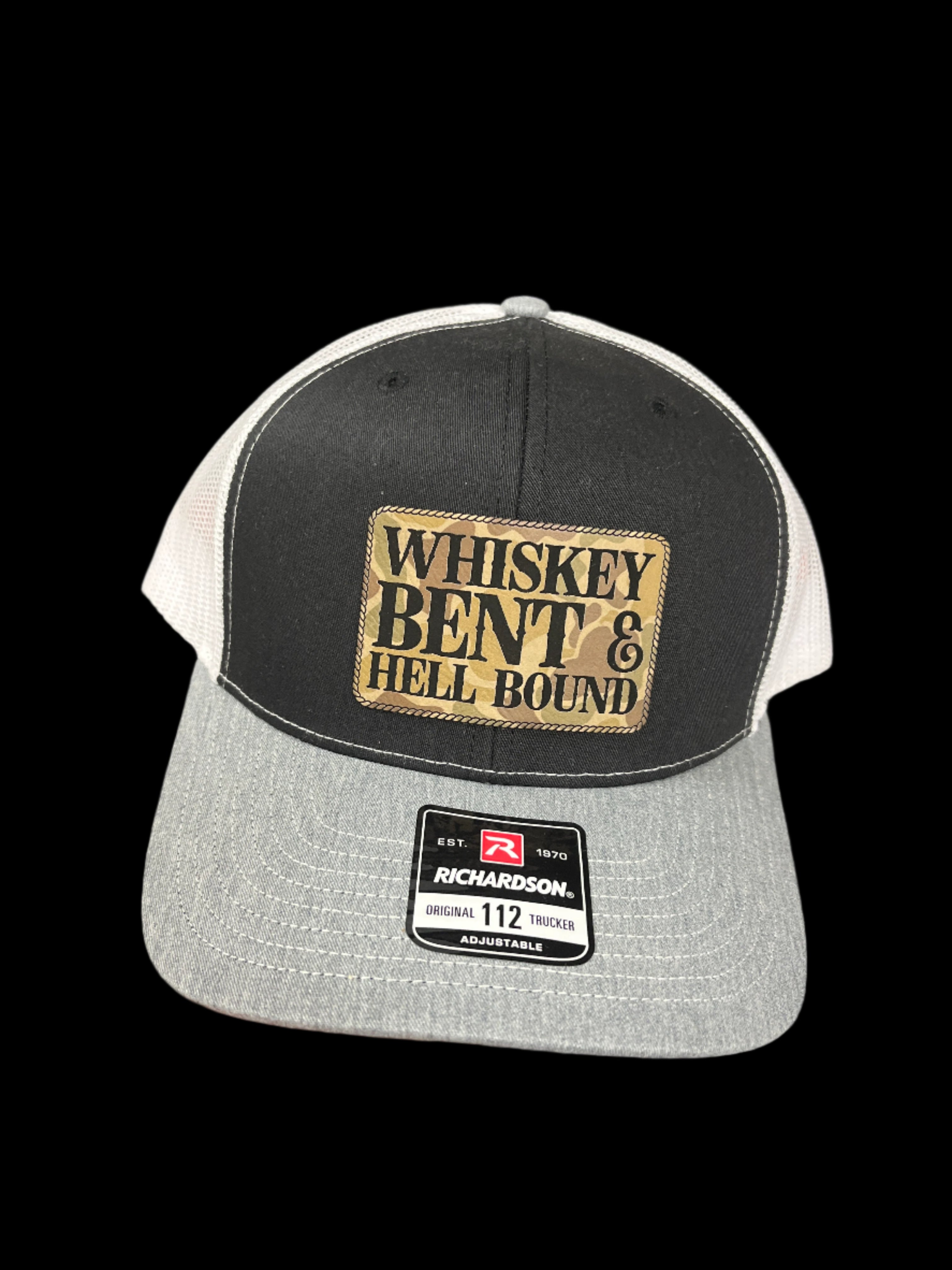 BLACK, WHITE & GRAY HAT - WHSKEY BENT & HELLBOUND CAMO PATCH