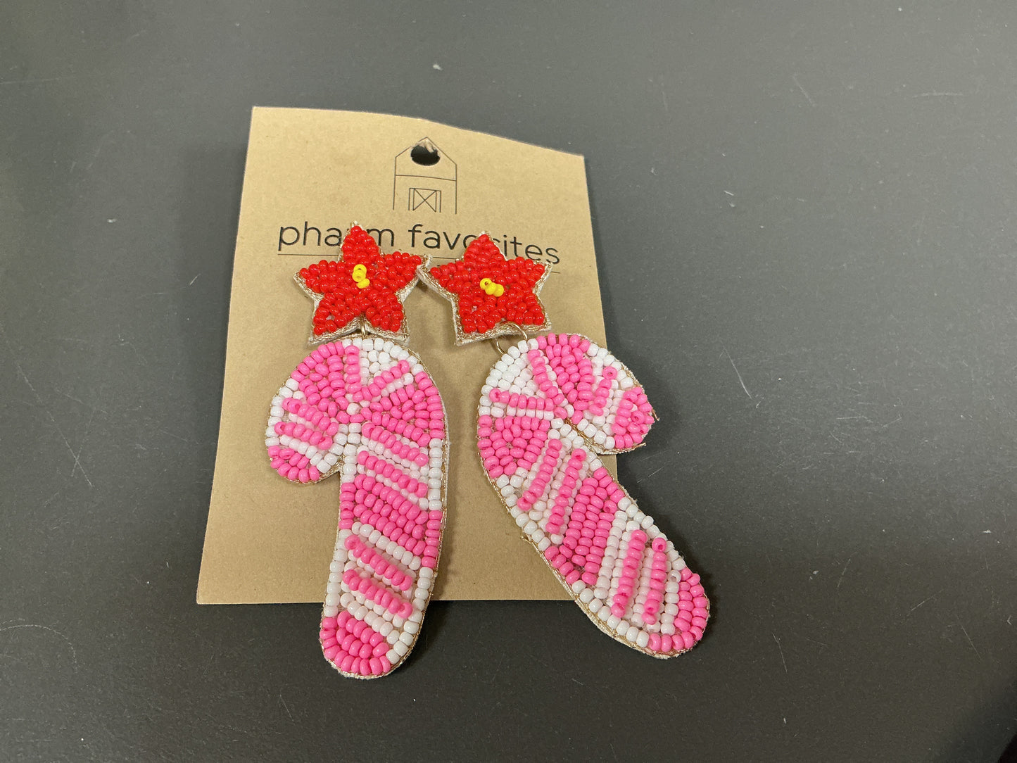 Beaded Pink Candy Cane Earrings