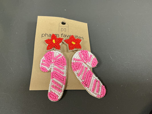 Beaded Pink Candy Cane Earrings