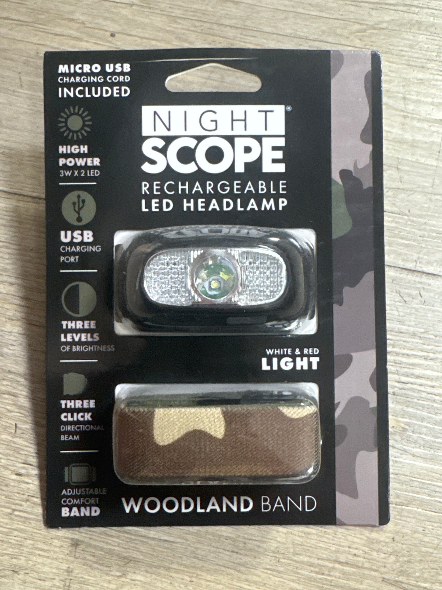NIGHT SCOPE RECHARGEABLE HEAD LAMP - WOODLAND