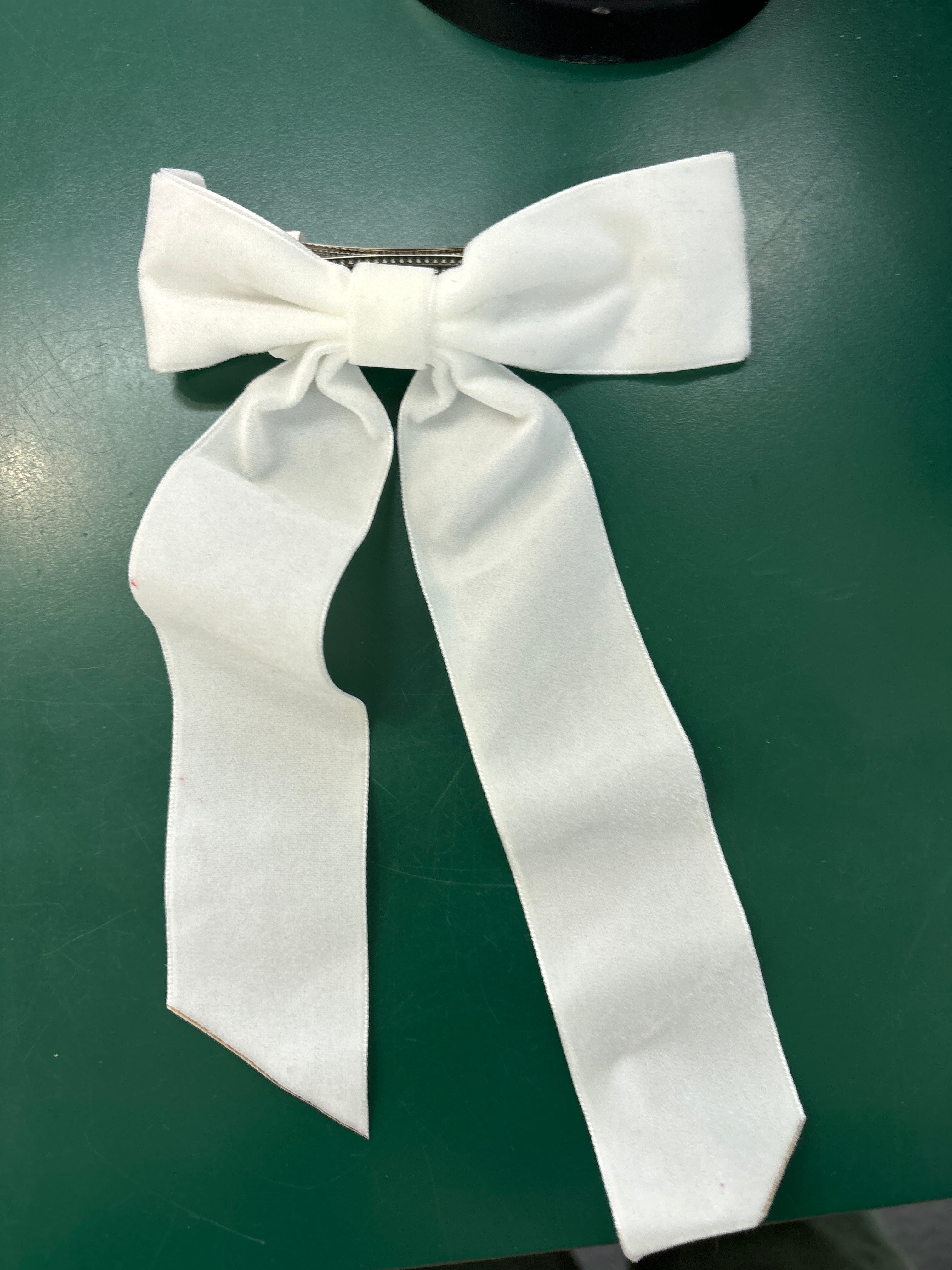 WHITE VELVET CLIP IN HAIR BOW