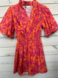 ORANGE DRESS W/PINK FLORAL DETAIL