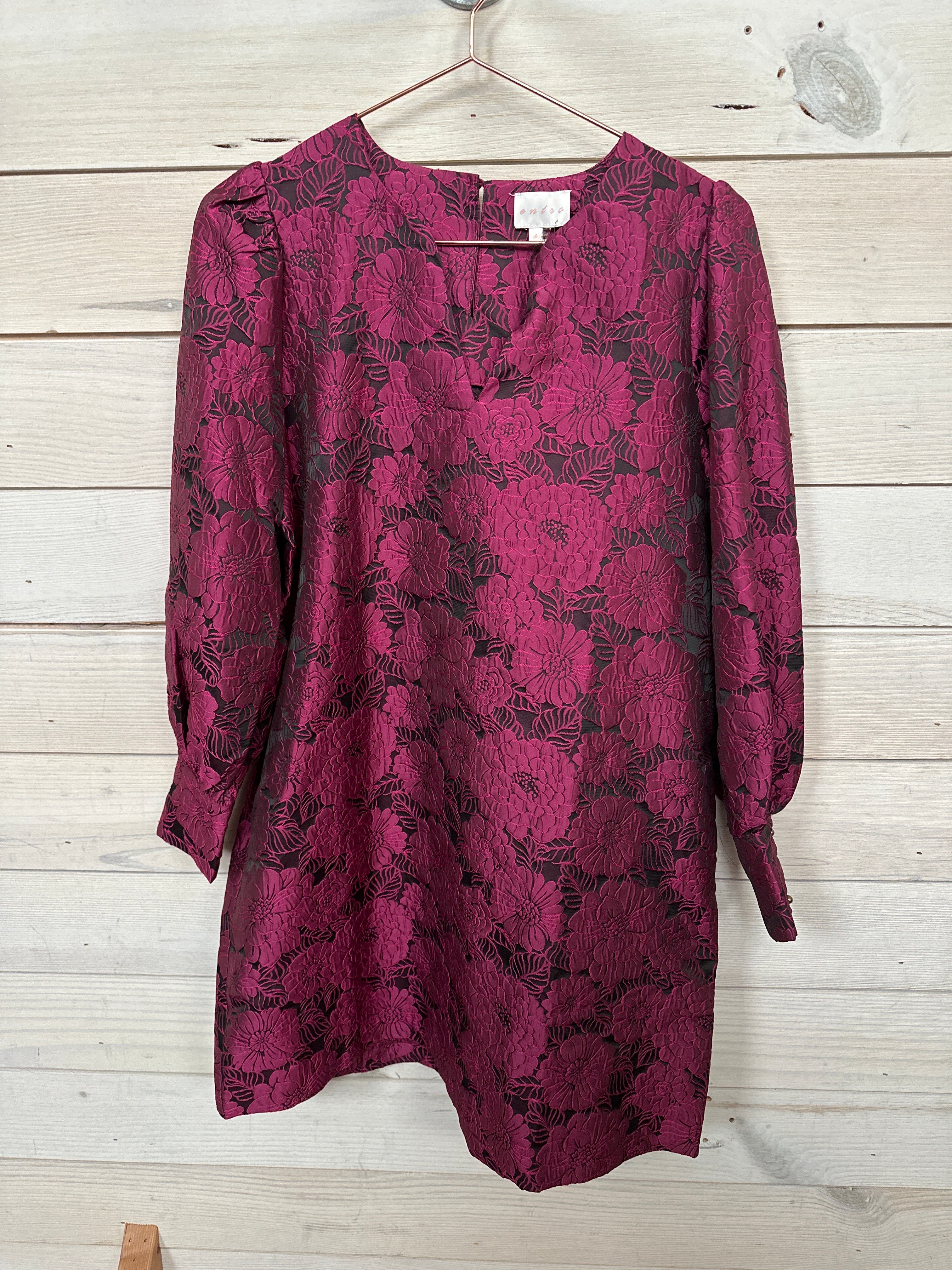 BLACK LONG SLV DRESS W/PURPLE FLOWER DETAIL